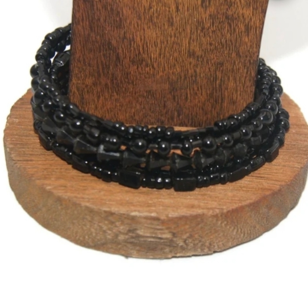Black Beaded Bracelet Set Vintage Jet 8 Inch